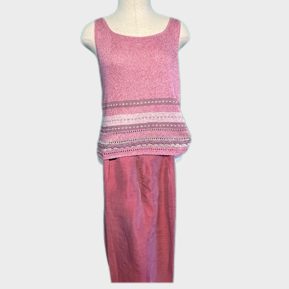 Vintage Sigrid Olsen Pink Linen Silk Set 4P Pants + Petite S Knit Top 🌸🌺✨